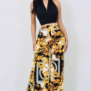 Cameo Black and Gold Wide Leg Palazzo Pants